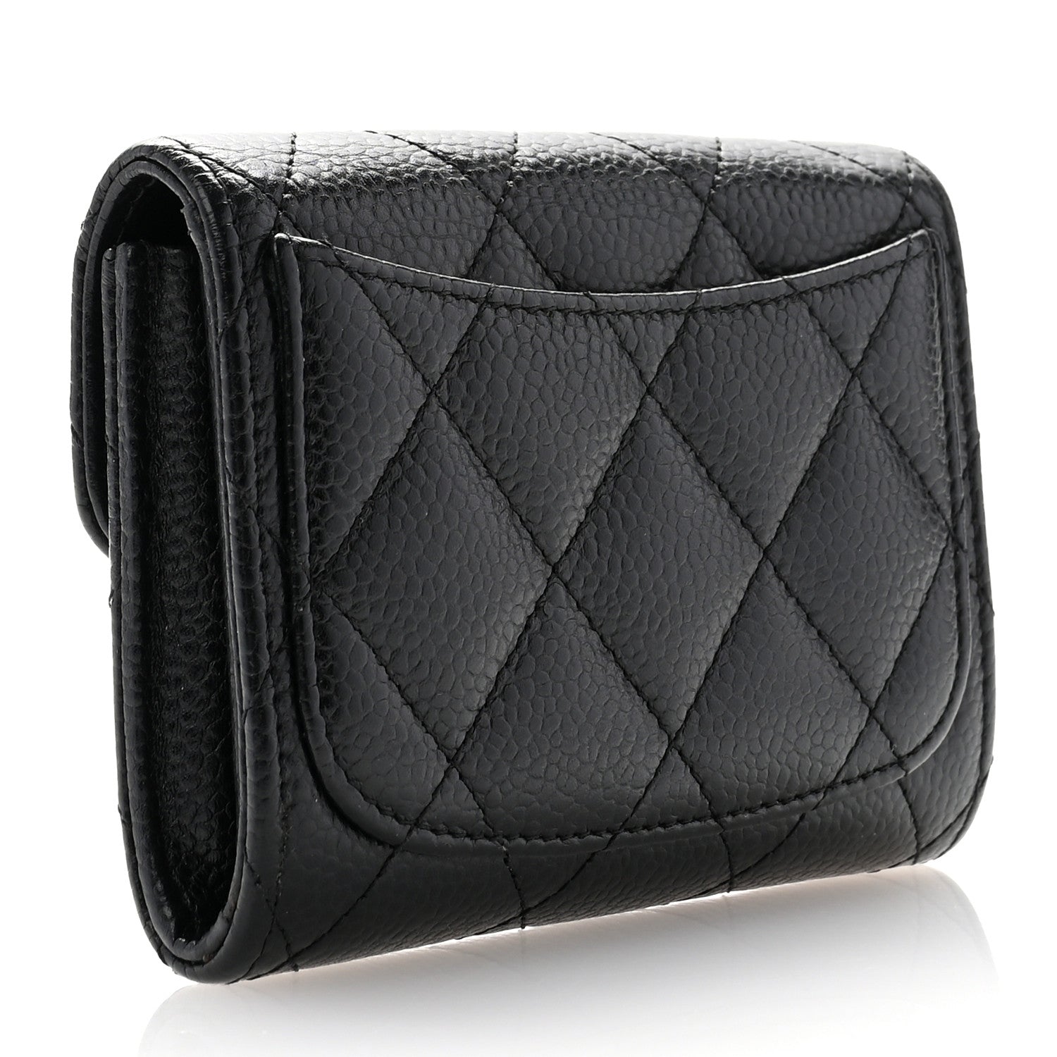 Caviar Quilted Flap  Holder Wallet Black