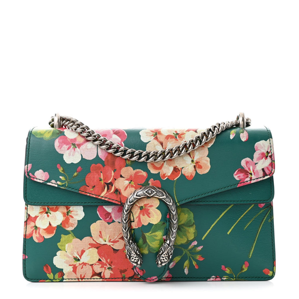 Calfskin Blooms Print Small Dionysus Shoulder Bag Bright Emerald Multicolor