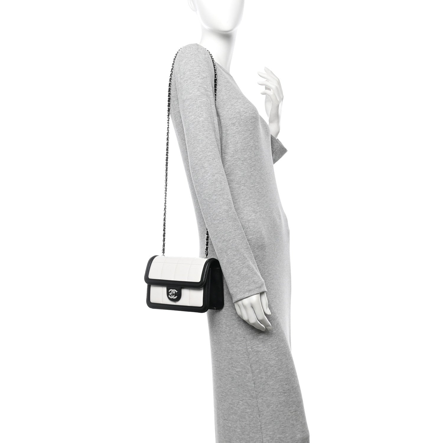 Lambskin Calfskin Mini Chocolate Bar Flap Bag White Black