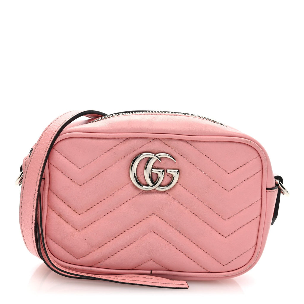 Calfskin Matelasse Mini GG Marmont Chain Shoulder Bag Wild Rose