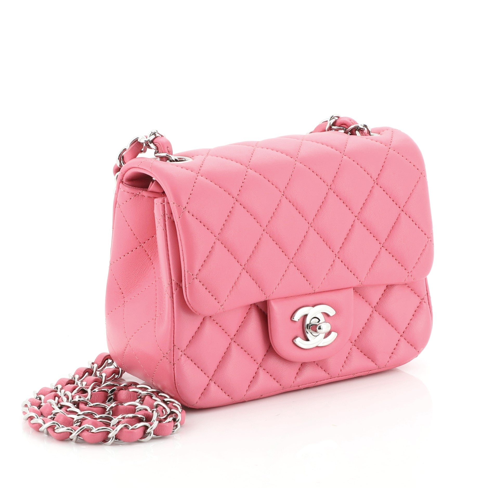 Square Classic Single Flap Bag Quilted Lambskin Mini