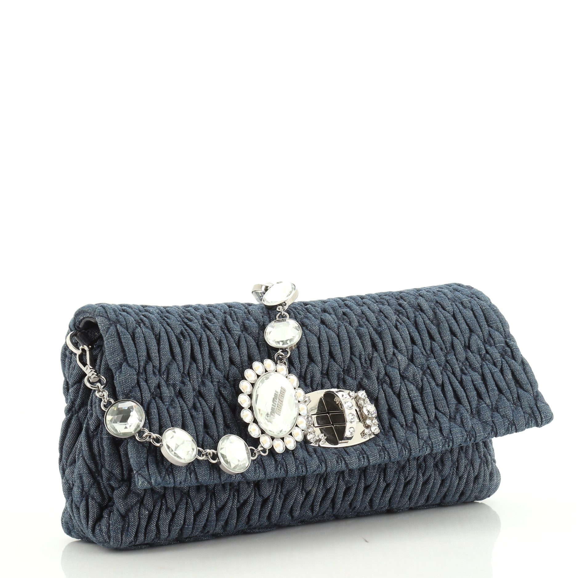 Crystal Clutch Matelasse Denim Small