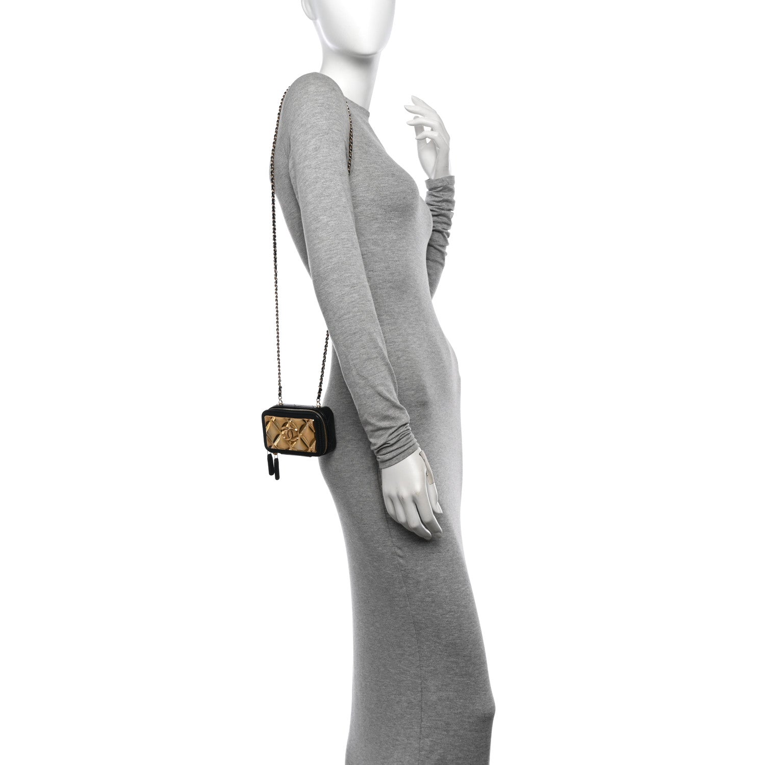 Lambskin Quilted Mini Golden Plate Clutch With Chain Black