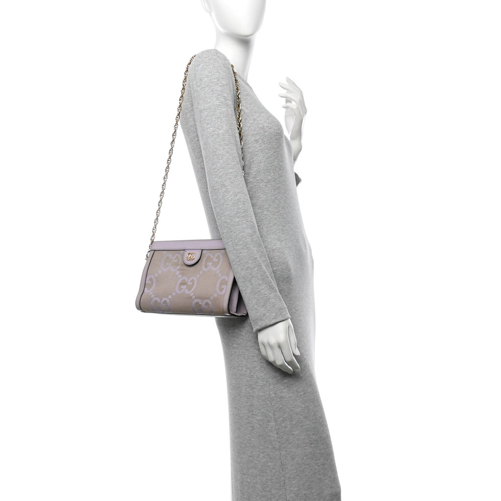 Monogram Jumbo GG Textured Dollar Calfskin Small Ophidia Chain Shoulder Bag Beige Lapis