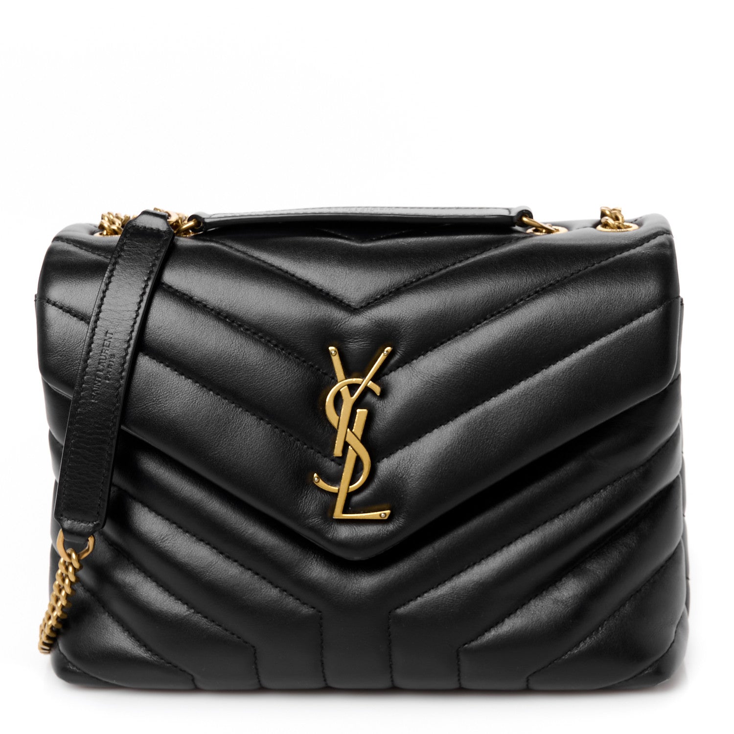 Calfskin Y Quilted Monogram Small Loulou Chain Satchel Black