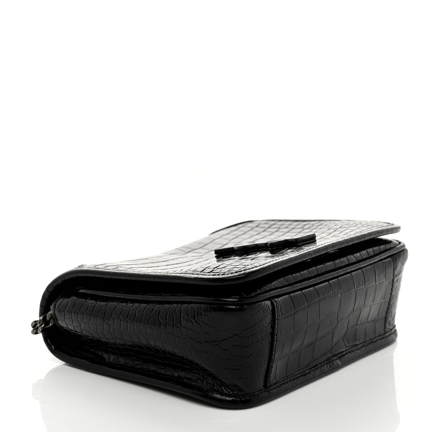 Crocodile Embossed Lambskin Matelasse Monogram Niki Chain Wallet Black