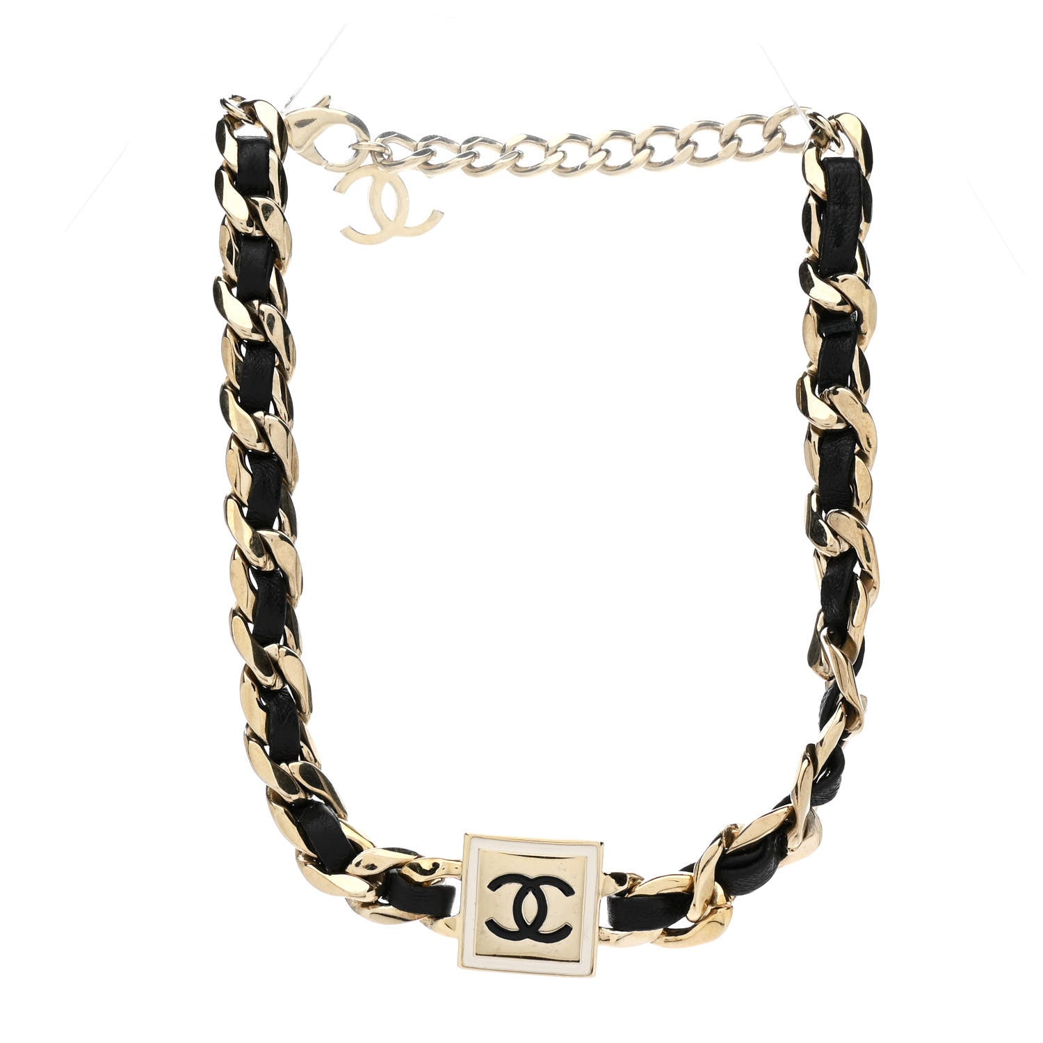 Metal Lambskin CC Square Choker Gold Black White