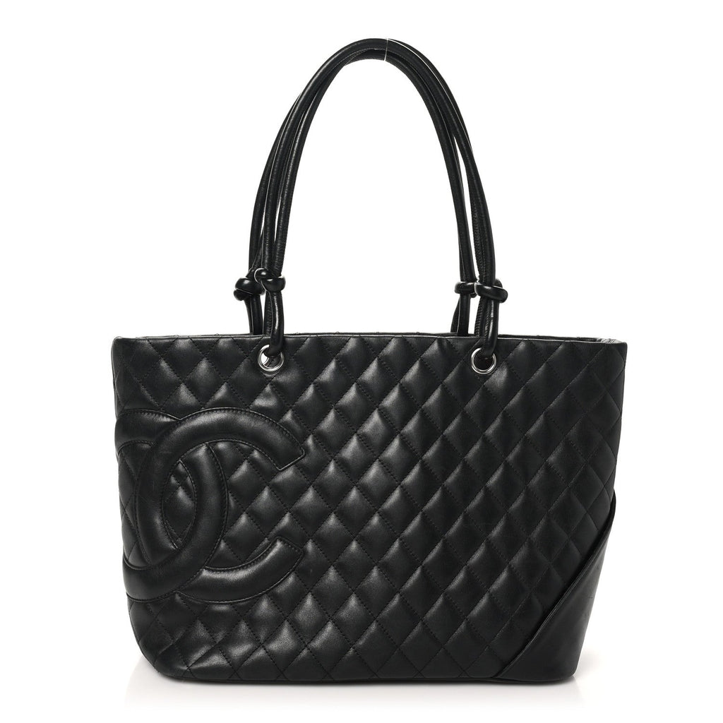 Calfskin Quilted Large Cambon Tote Black