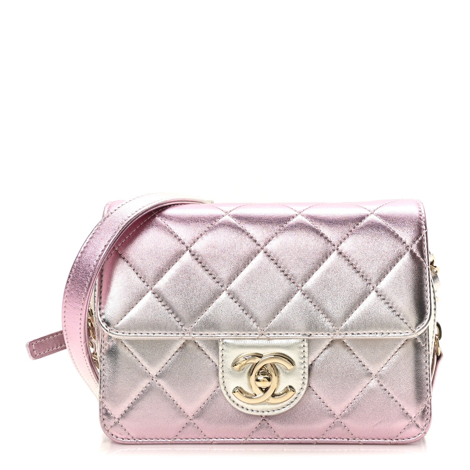 Metallic Lambskin Like A Wallet Flap Golden Pink