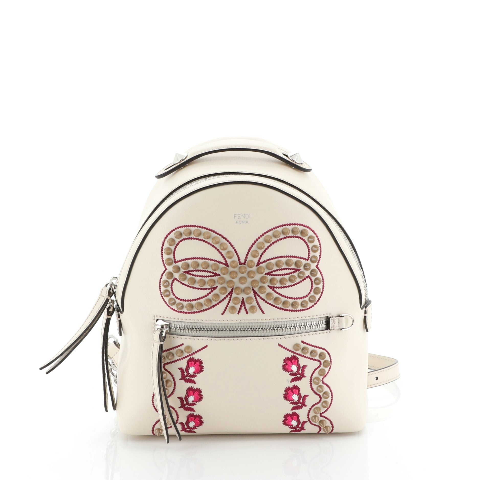 Front Zip Backpack Embellished Leather Mini