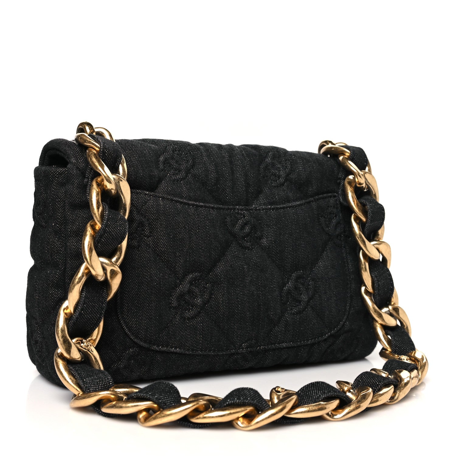 Denim Quilted Medium Funky Town Flap Black
