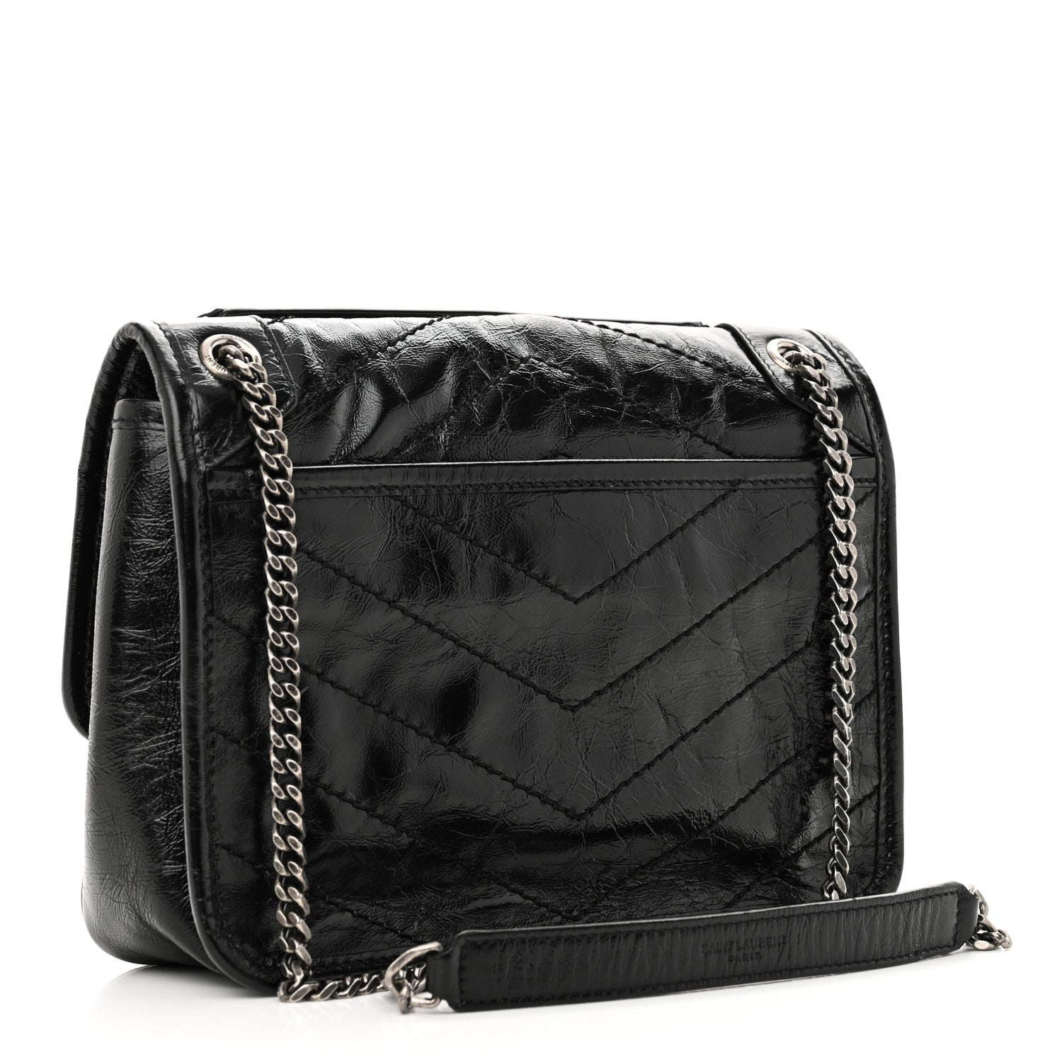Crinkled Calfskin Matelasse Monogram Baby Niki Chain Satchel Black