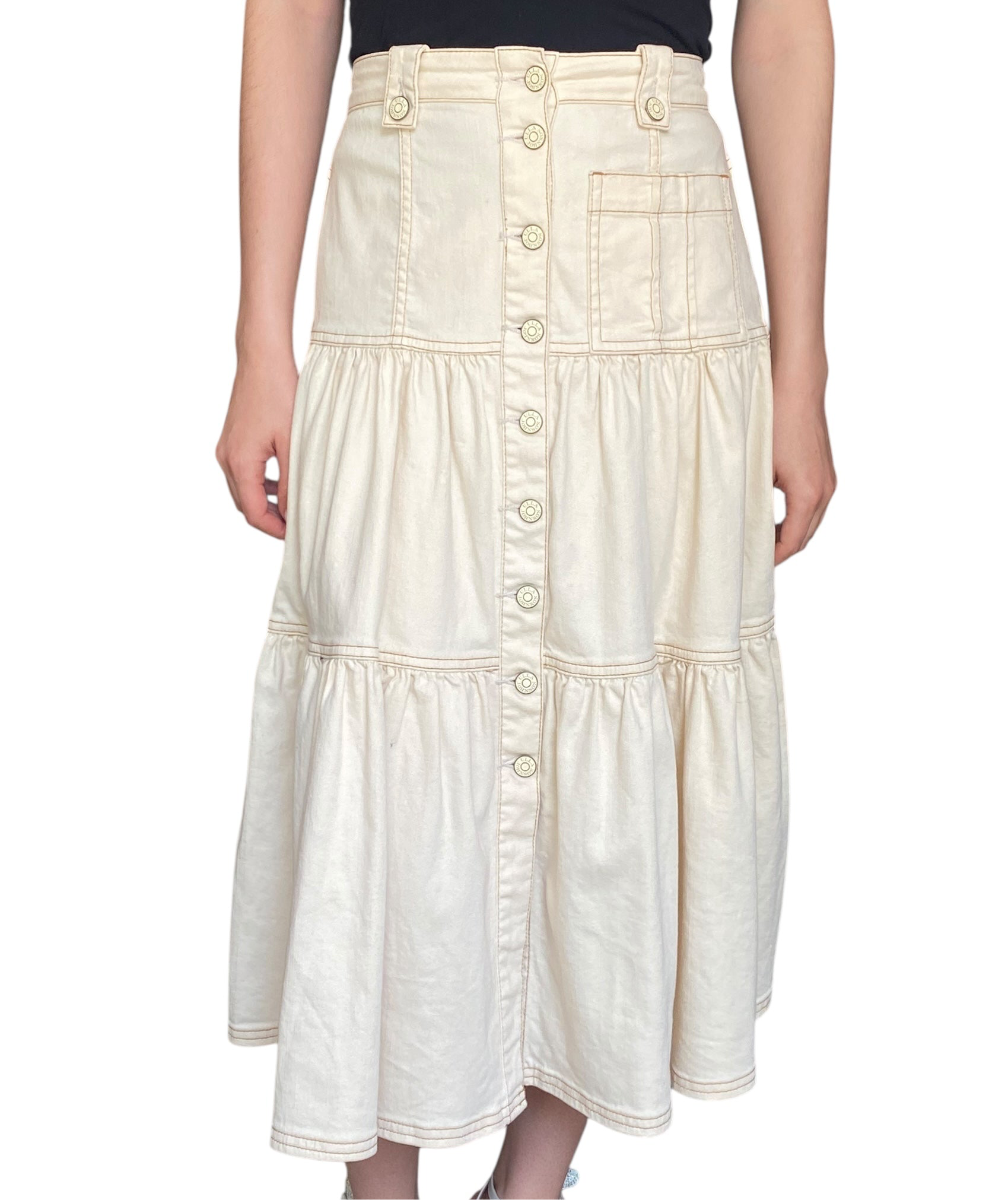 Ulla Johnson Beige Denim Tiered Maxi Skirt - 0