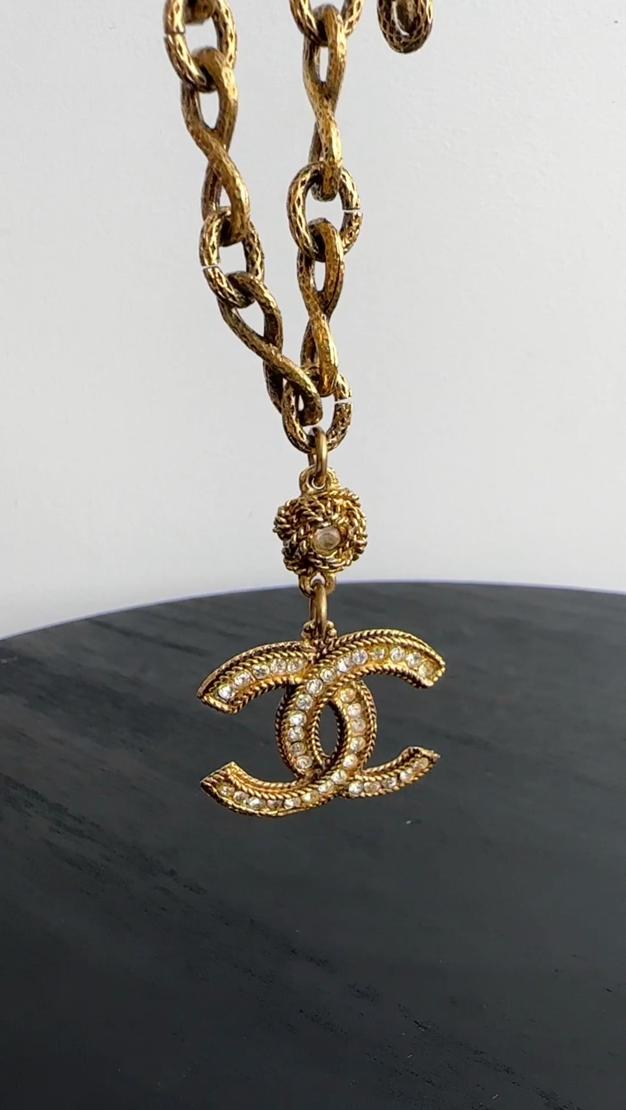 Chanel Vintage Crystal CC Long Chain Necklace