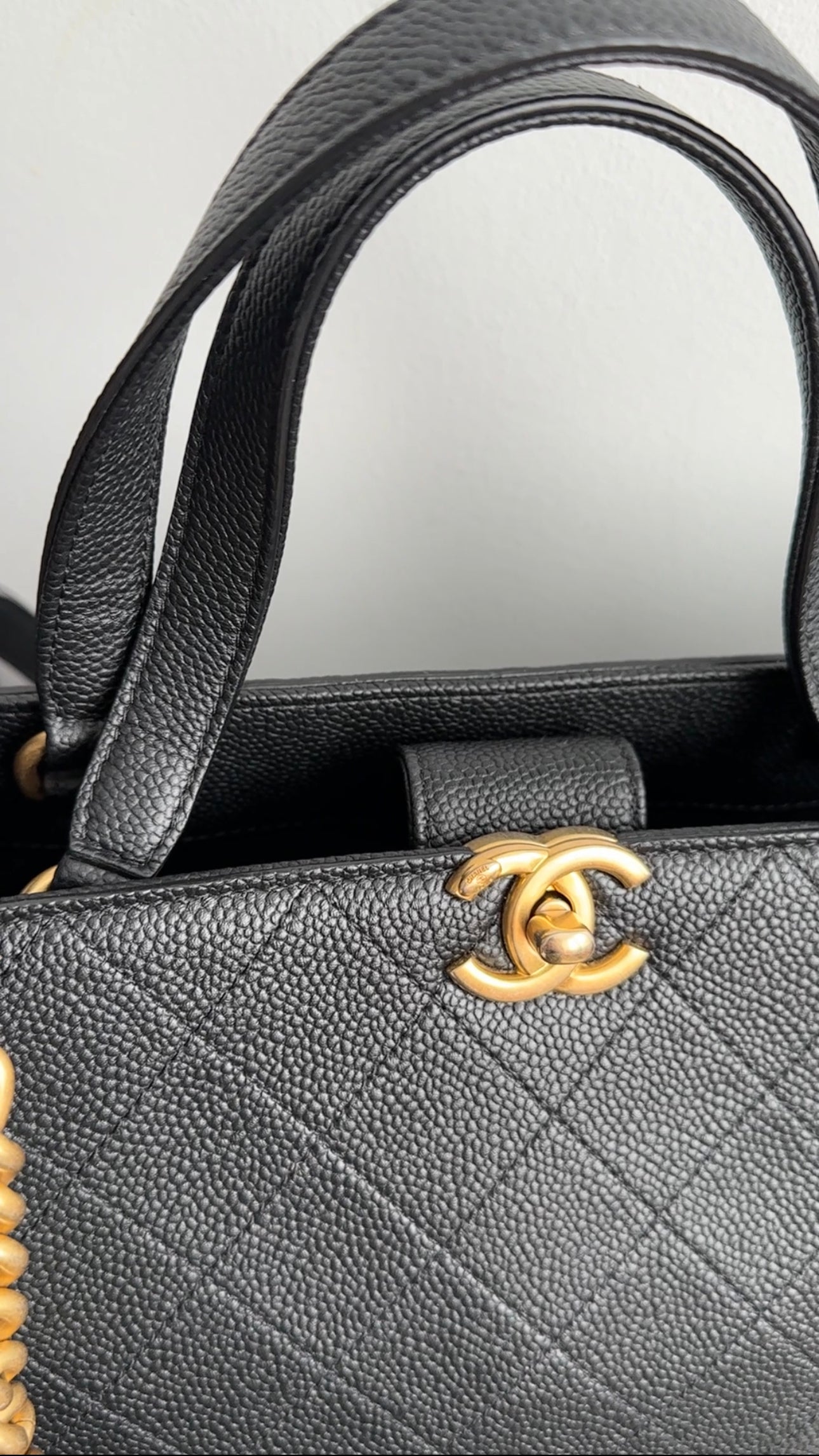 Chanel Black Stitched Caviar Leather Chic Affinity Tote Bag