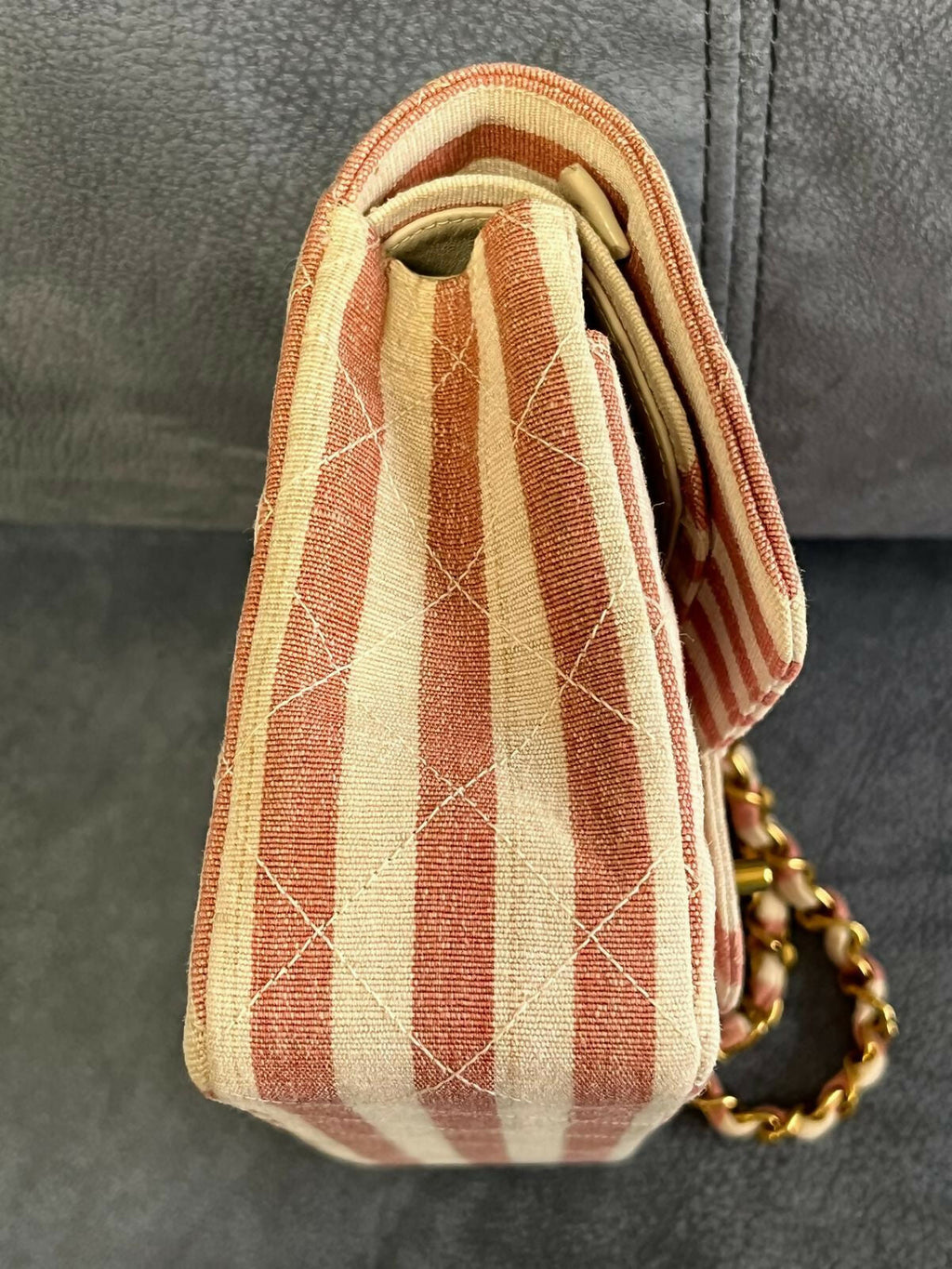 Chanel Vintage Striped Linen Classic Flap Bag