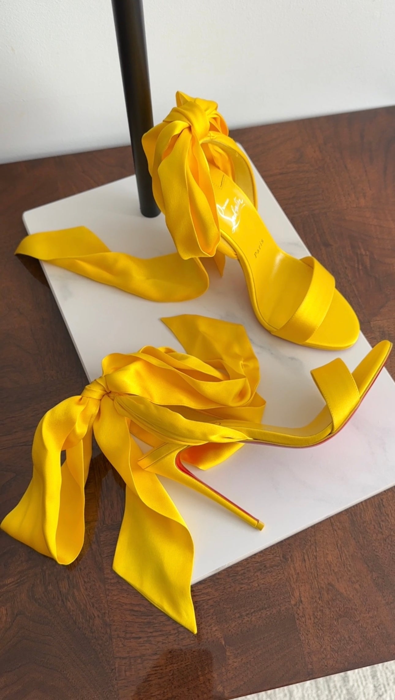 Christian Louboutin Sandale du Desert 100 Yellow Silk Wrap Heels - 37.5