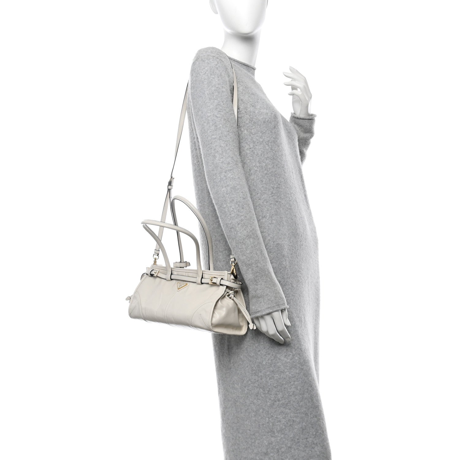 Glossy Calfskin Triangle Medium Bonnie Shoulder Bag White