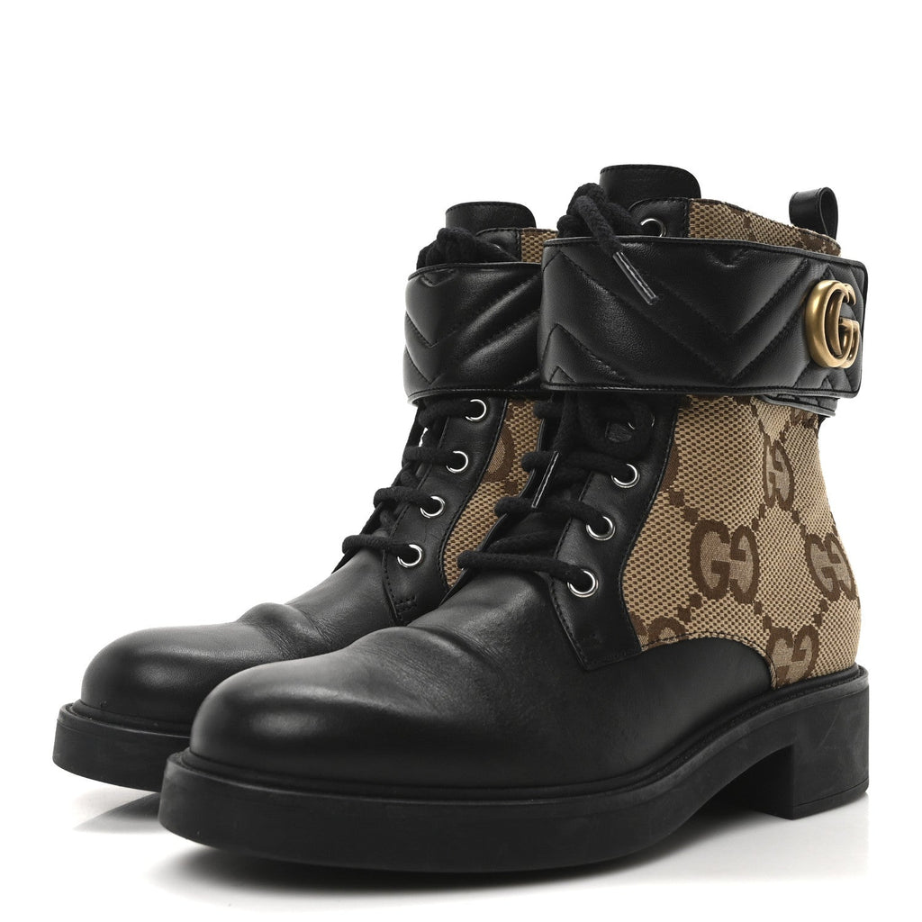 Flores Calfskin Monogram Maxi GG Nappa Matelasse Double G 40mm Ankle Boots 39 Black Camel Ebony