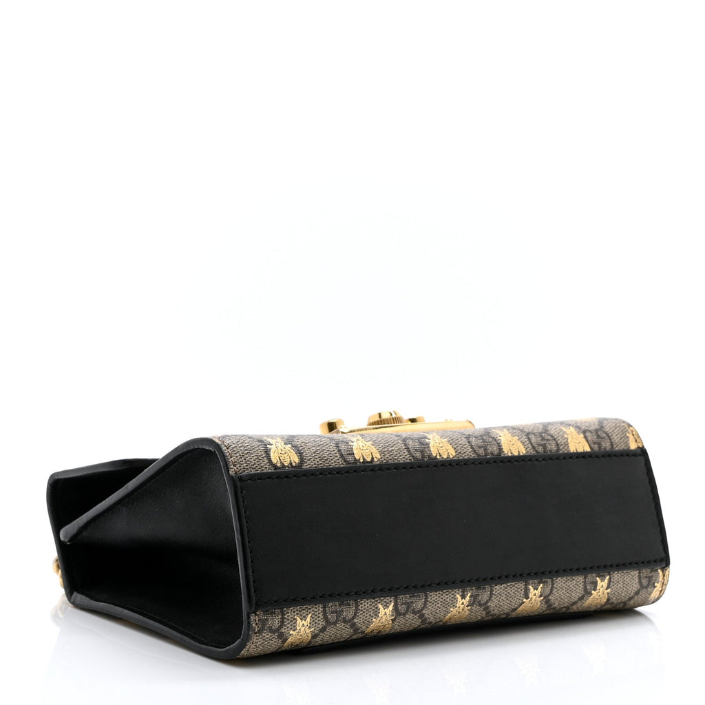 GG Supreme Monogram Bees Small Padlock Shoulder Bag Black