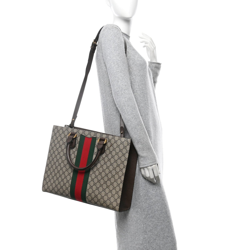 GG Supreme Monogram Web XL Animalier Top Handle Tote Brown