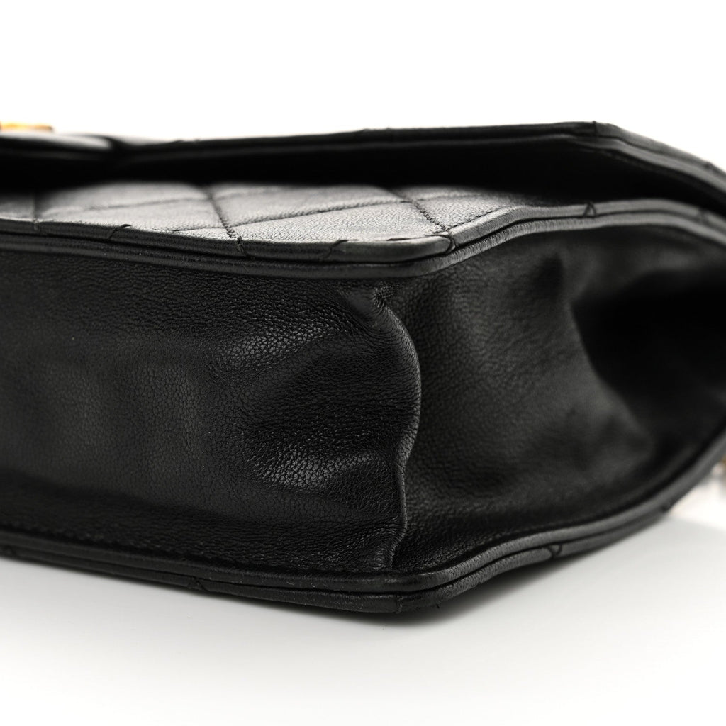 Lambskin Quilted Large Pearl Chain Flap Bag Black