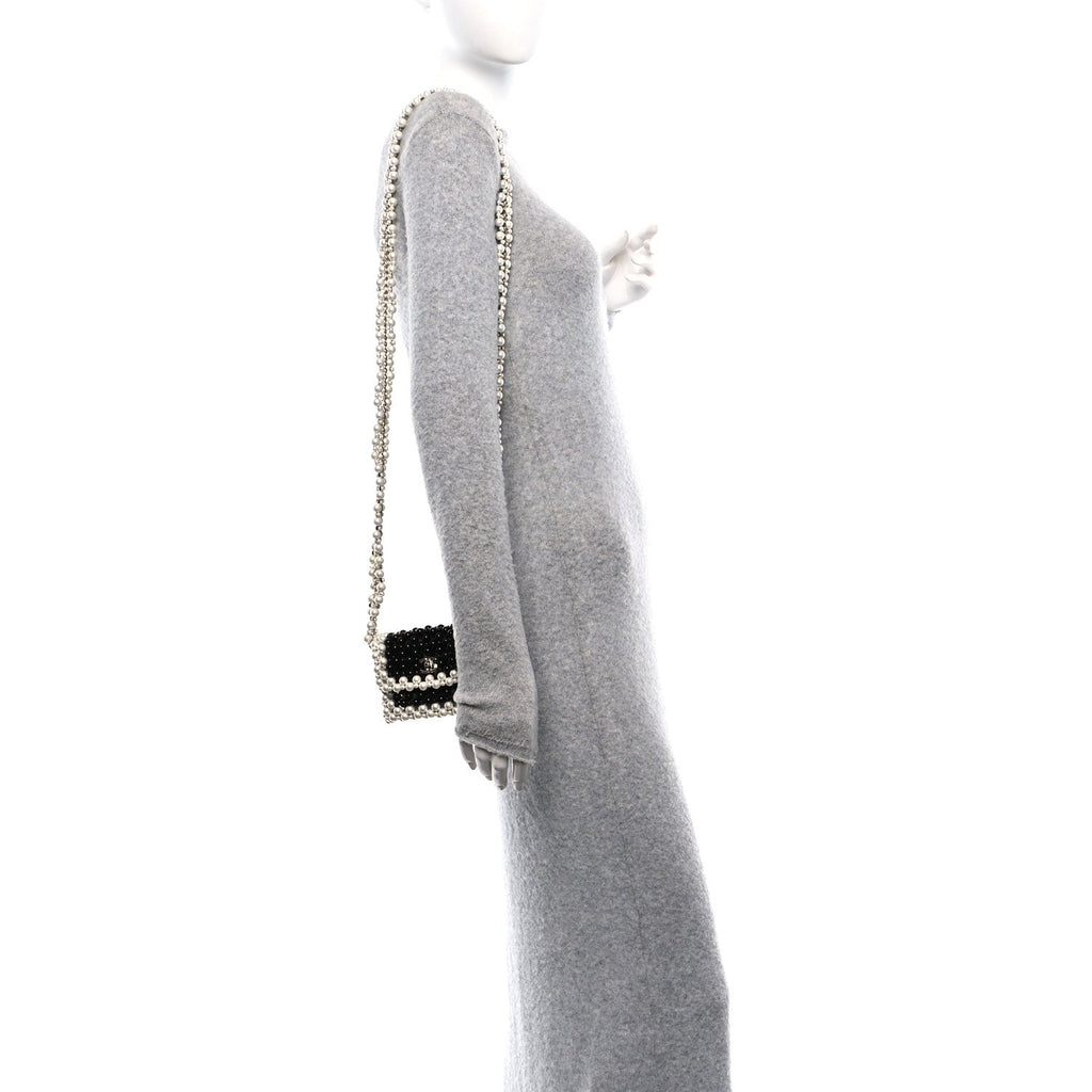 Crystal Pearl Beaded Mini Rectangular Flap Black White
