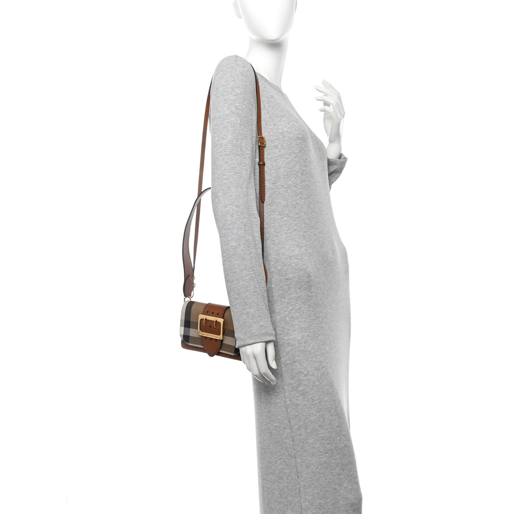 House Check Bridle Calfskin Small Madison Buckle Bag Tan