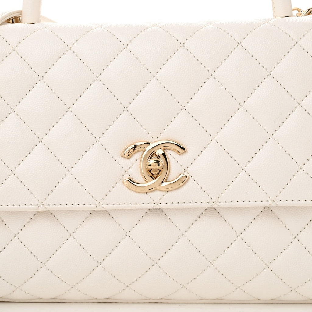 Caviar Quilted Small Coco Handle Flap White