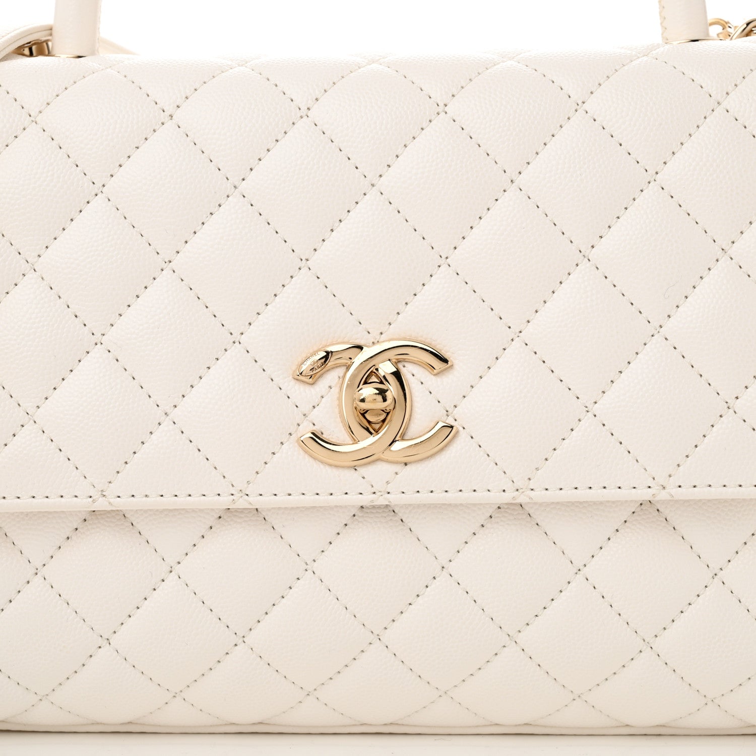 Caviar Quilted Small Coco Handle Flap White