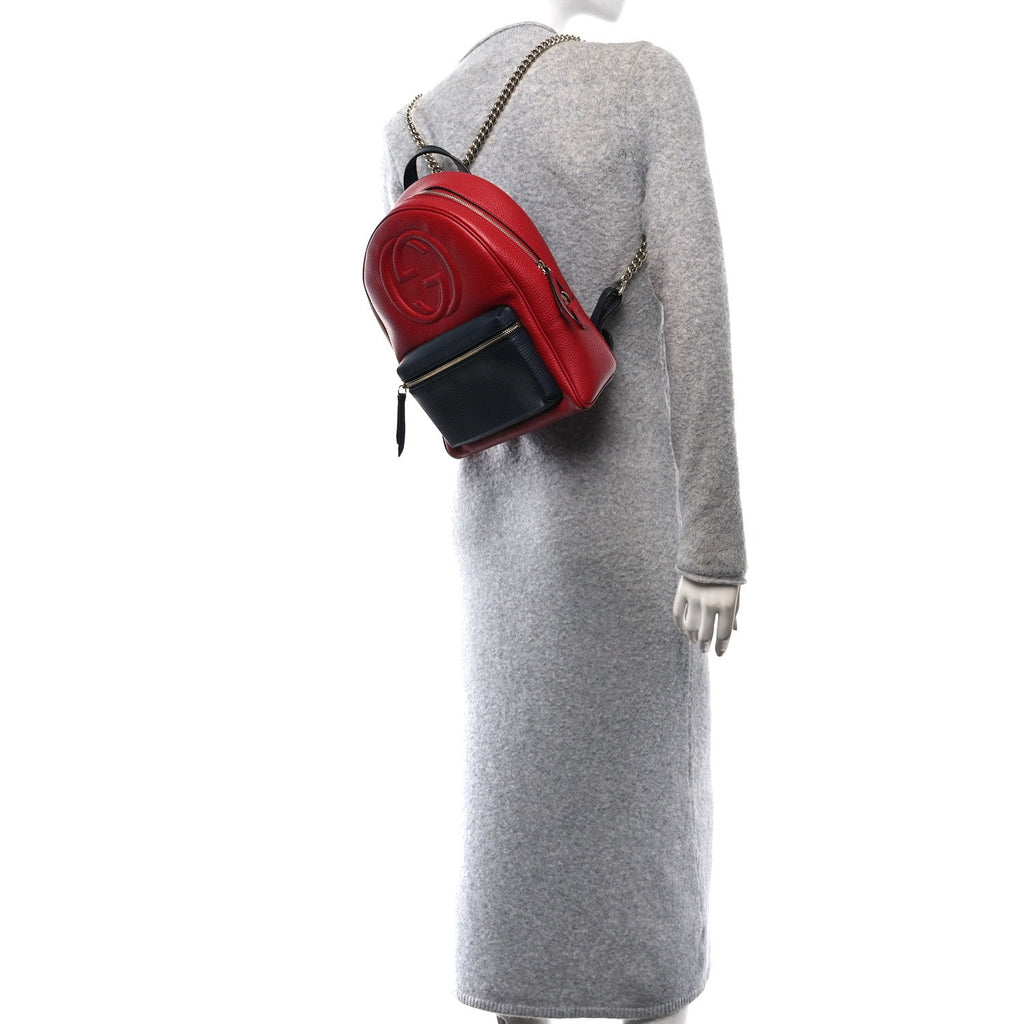 Pebbled Calfskin Bi-Color Soho Chain Backpack Red Navy