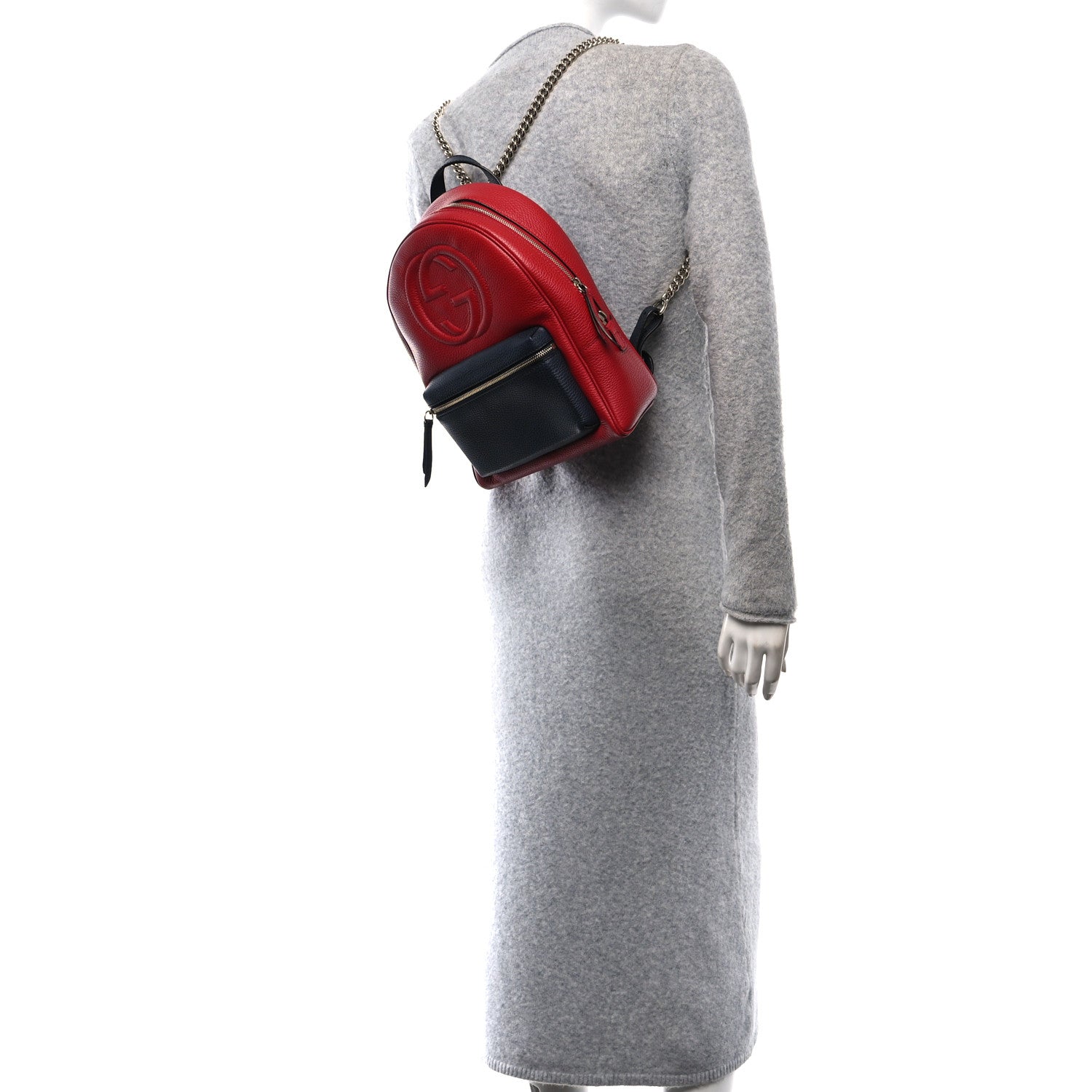 Pebbled Calfskin Bi-Color Soho Chain Backpack Red Navy