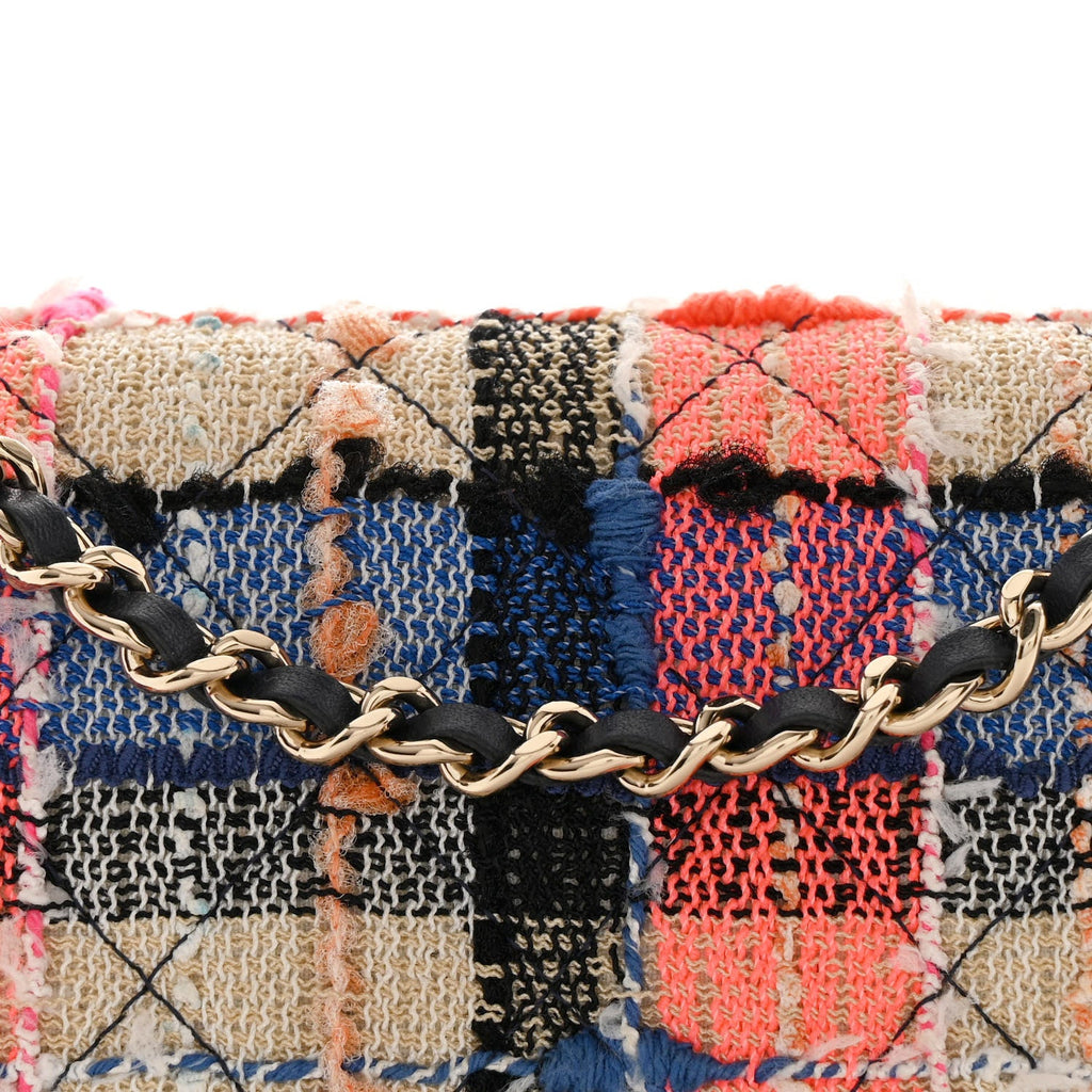 Tweed Quilted Wallet on Chain WOC Pink Blue Beige