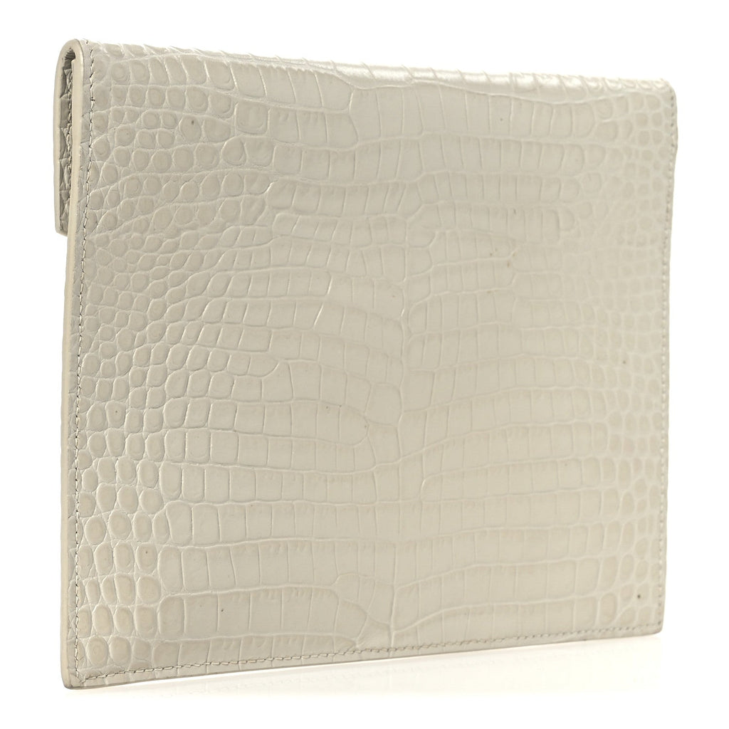Calfskin Crocodile Embossed Monogram Uptown Baby Pouch Perle