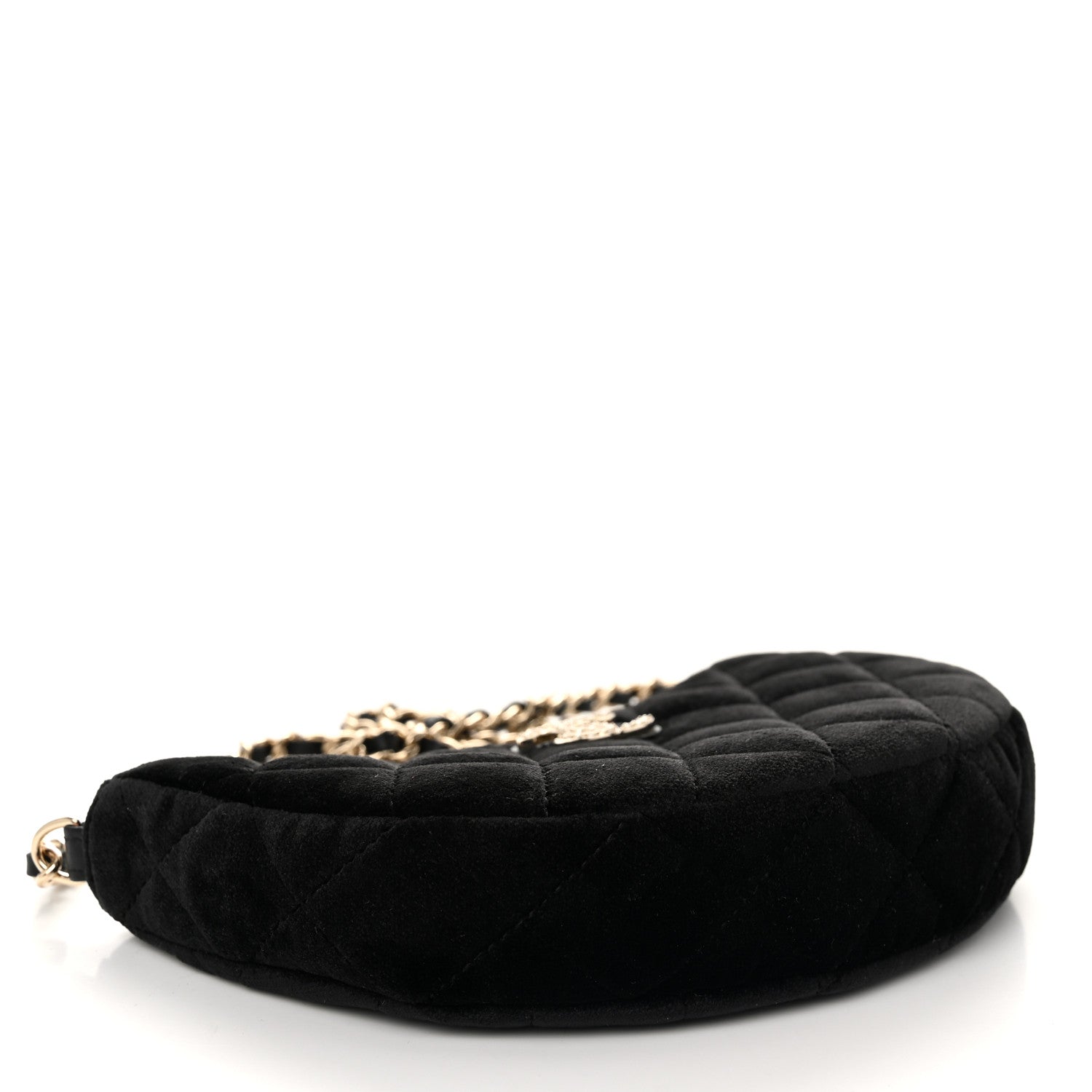Velvet Crystal Quilted Chain Hobo Black