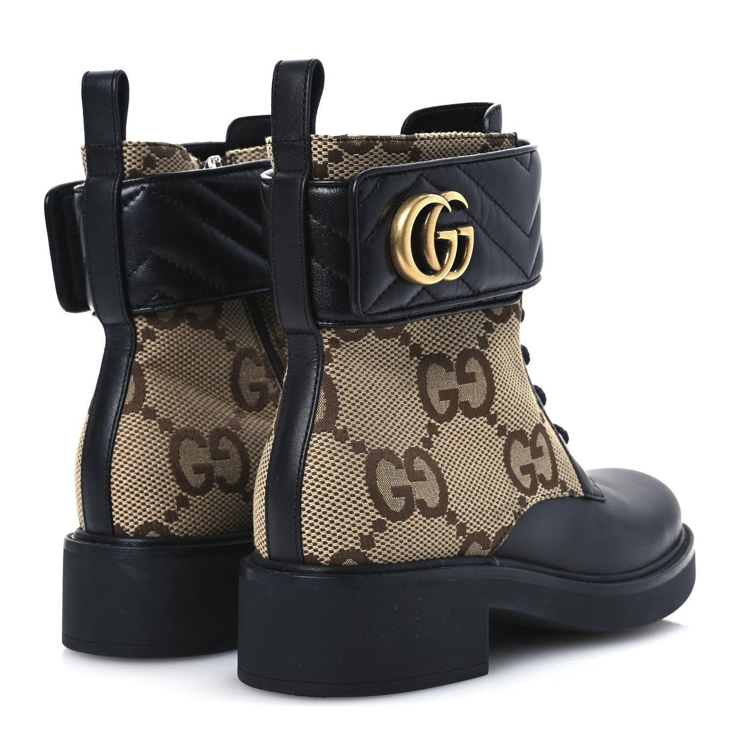 Flores Calfskin Monogram Maxi GG Nappa Matelasse Double G 40mm Ankle Boots 36 Black Camel Ebony