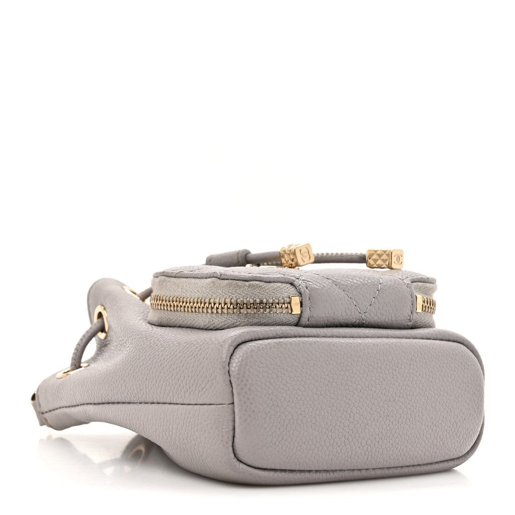 Caviar Quilted Mini CC Pocket Bucket Bag Grey