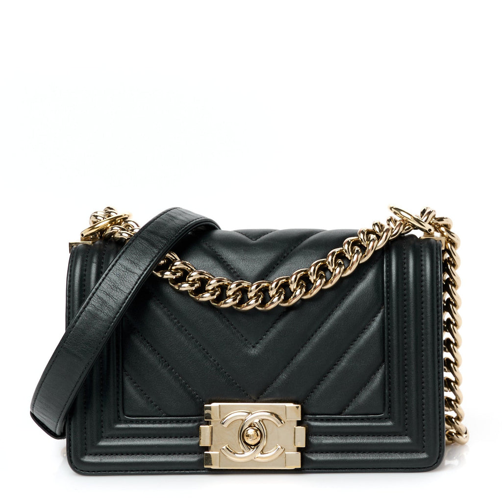 Lambskin Chevron Quilted Small Boy Flap Black