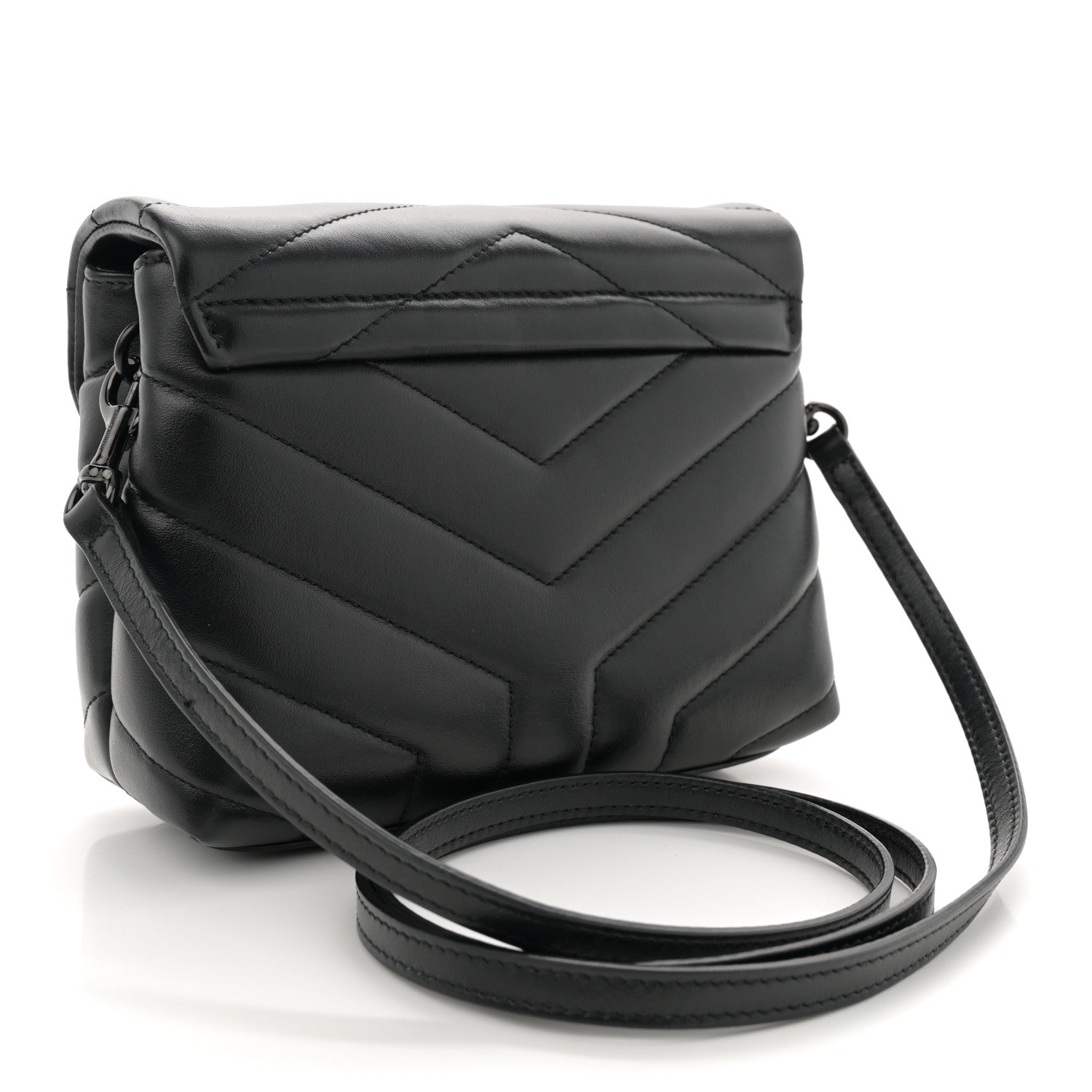Calfskin Y Quilted Monogram Monochrome Toy Loulou Crossbody Bag Black