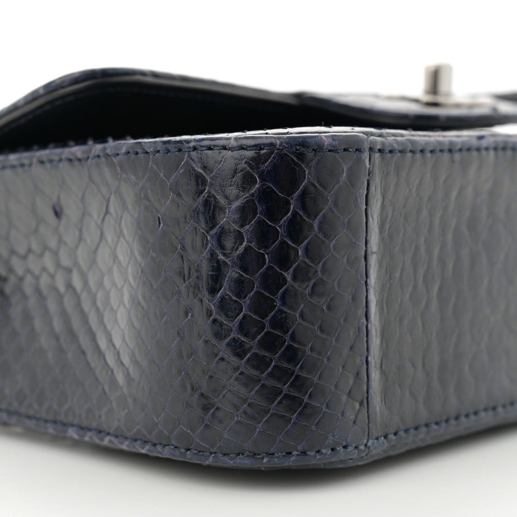 Snakeskin Mini Rectangular Flap Navy Blue