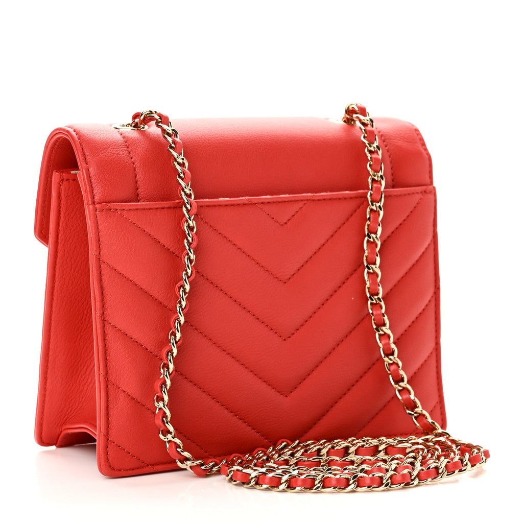 Calfskin Quilted Chevron Small Envelope Flap Red