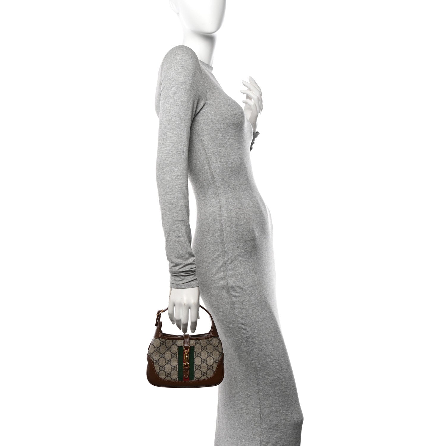 GG Supreme Monogram Azalea Calfskin Web Mini Jackie 1961 Hobo Beige Ebony Brown Sugar