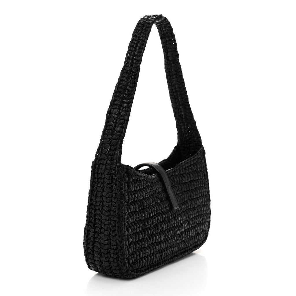 Raffia Calfskin Le 5 A 7 Mini Hobo Black