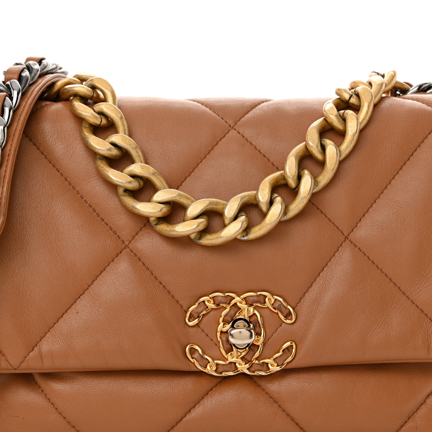 Lambskin Quilted Large Chanel 19 Flap Brown