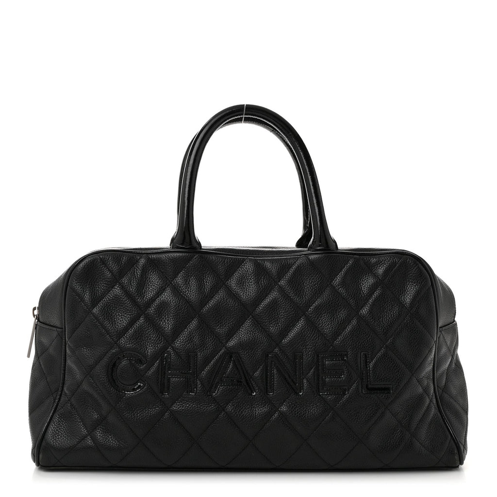 Caviar Patent Quilted Large Bowler Black