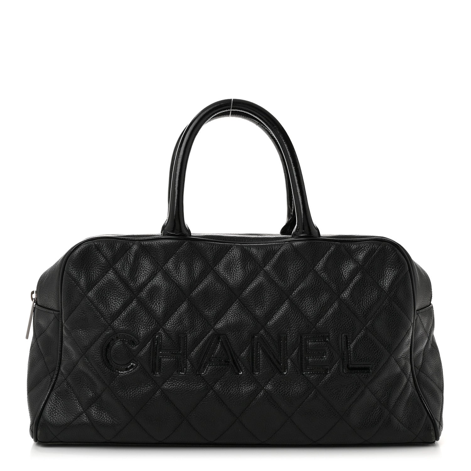 Caviar Patent Quilted Large Bowler Black