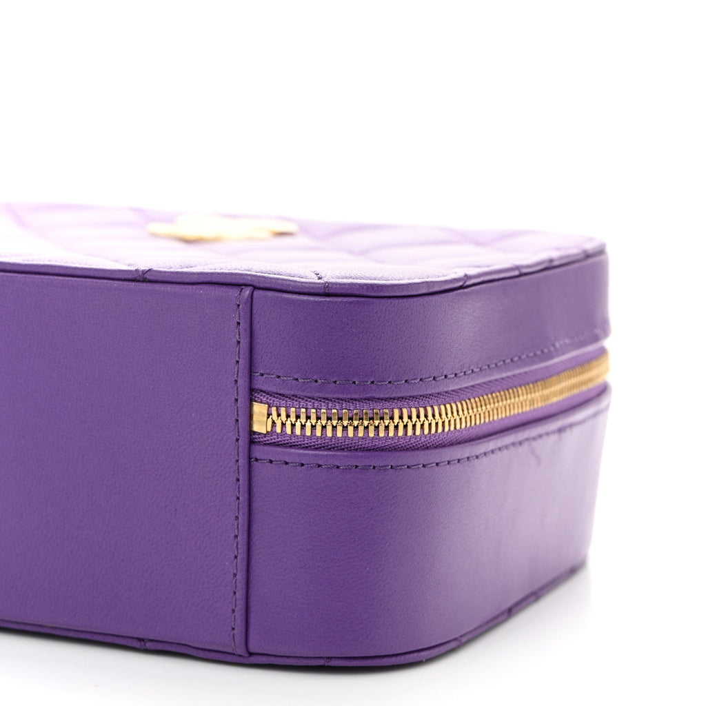 Lambskin Quilted Top Handle Small Vanity Case Purple