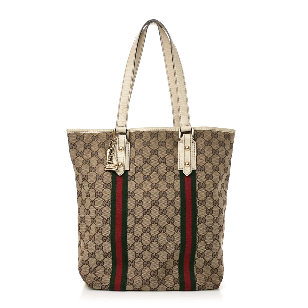 GG Monogram Web Jolicoeur Vertical Shopping Tote Off White