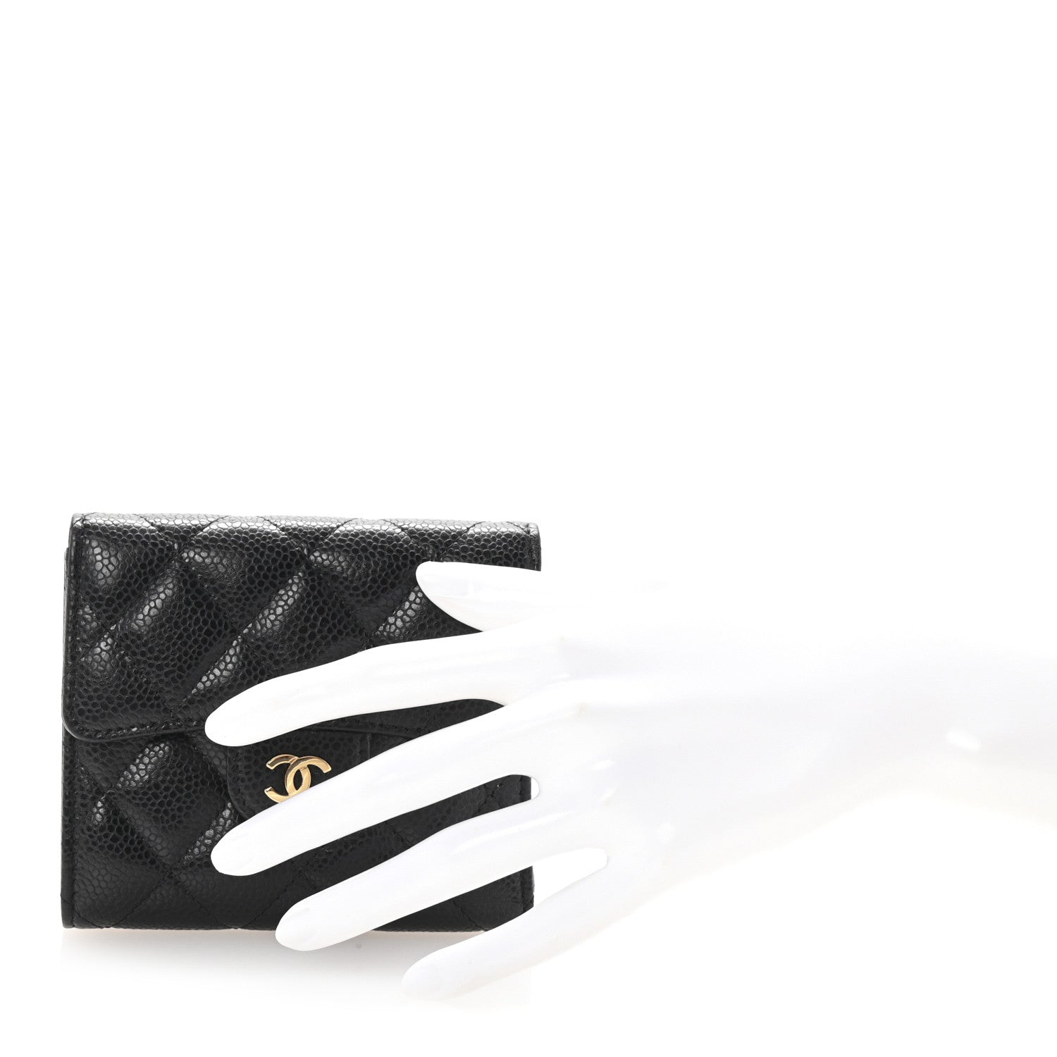 Caviar Quilted Compact Flap Wallet Black