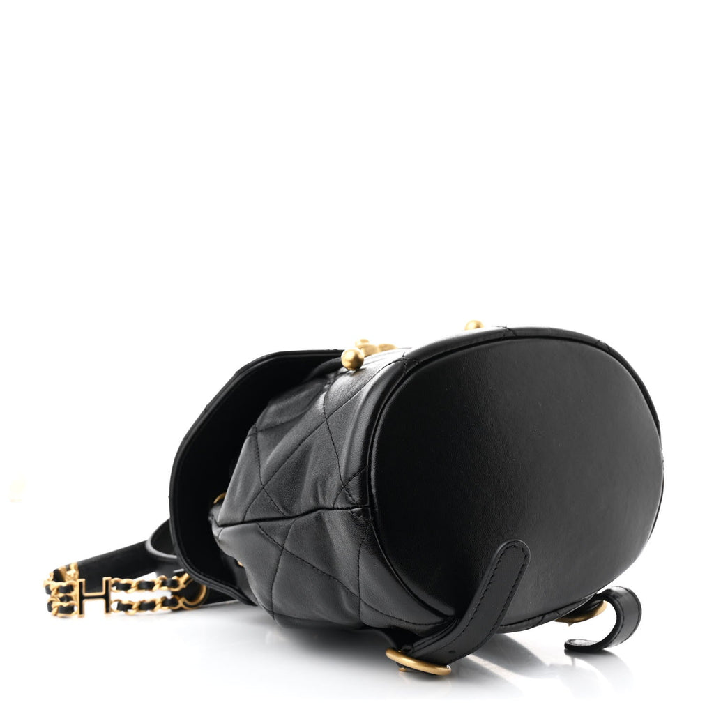Lambskin Quilted Logo Mini Backpack Black